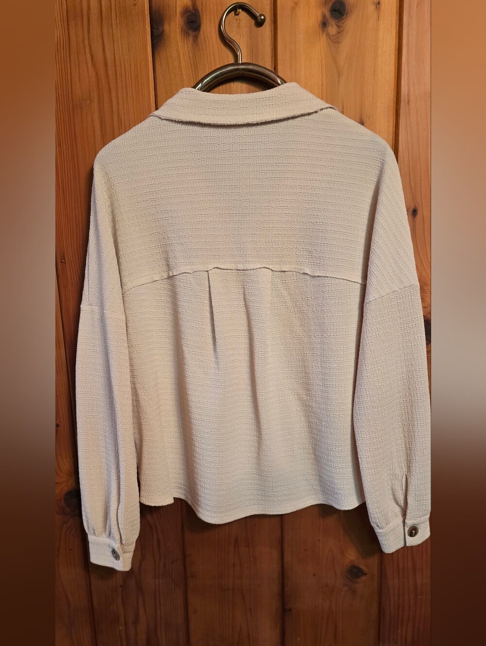 Purple Lava Oversized Cream Waffle Knit Button-Up Shacket - Size M - Picture 4 of 7
